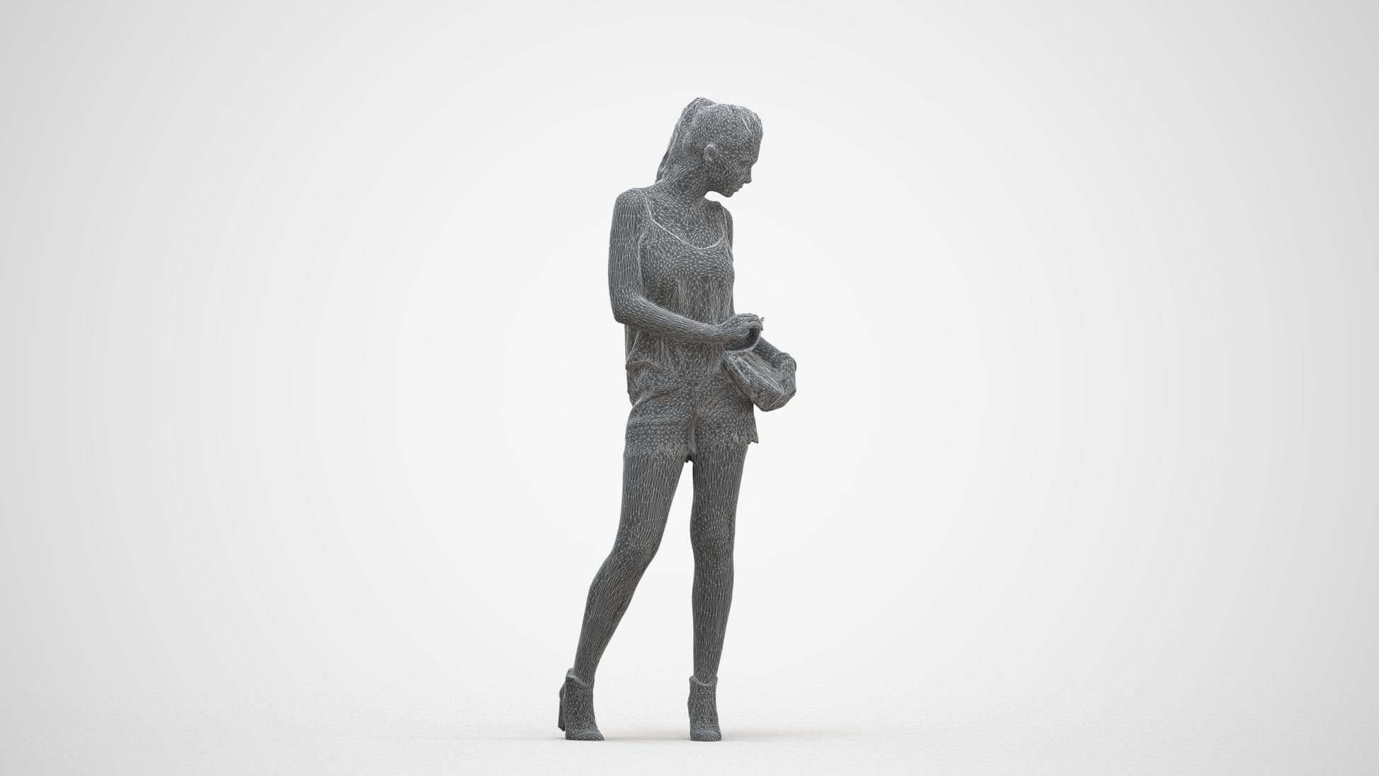 3D people model girl casual standing, scanned human for 3ds Max rendering, three-quarter front view render