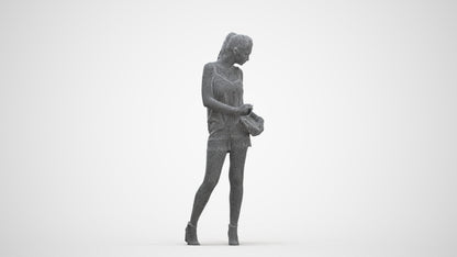 3D people model girl casual standing, scanned human for 3ds Max rendering, three-quarter front view render