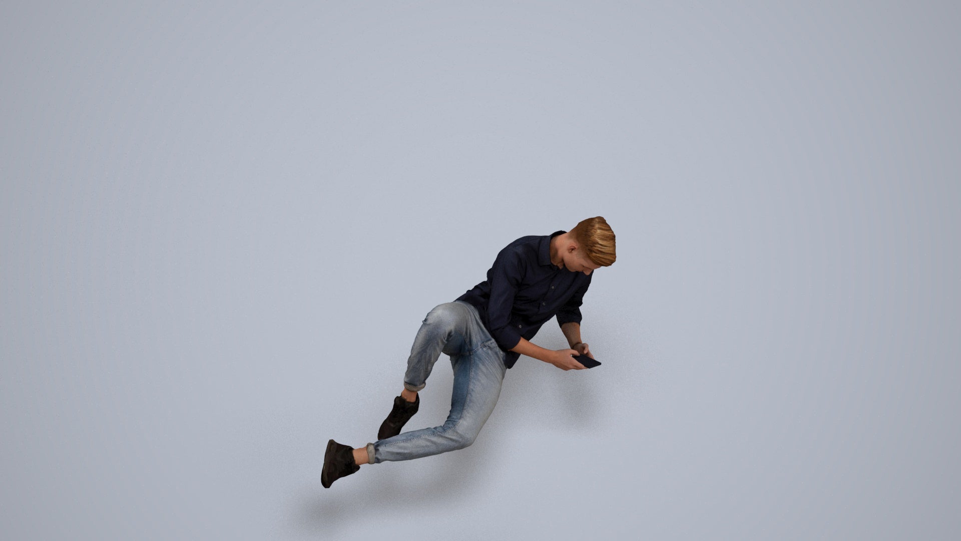 photogrammetry 3D man casual sitting, realistic human model archviz FBX, back view render
