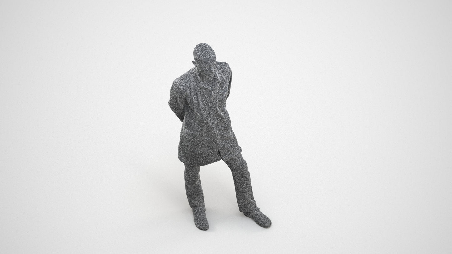 photogrammetry 3D man medical, realistic human model archviz FBX, wireframe three-quarter view