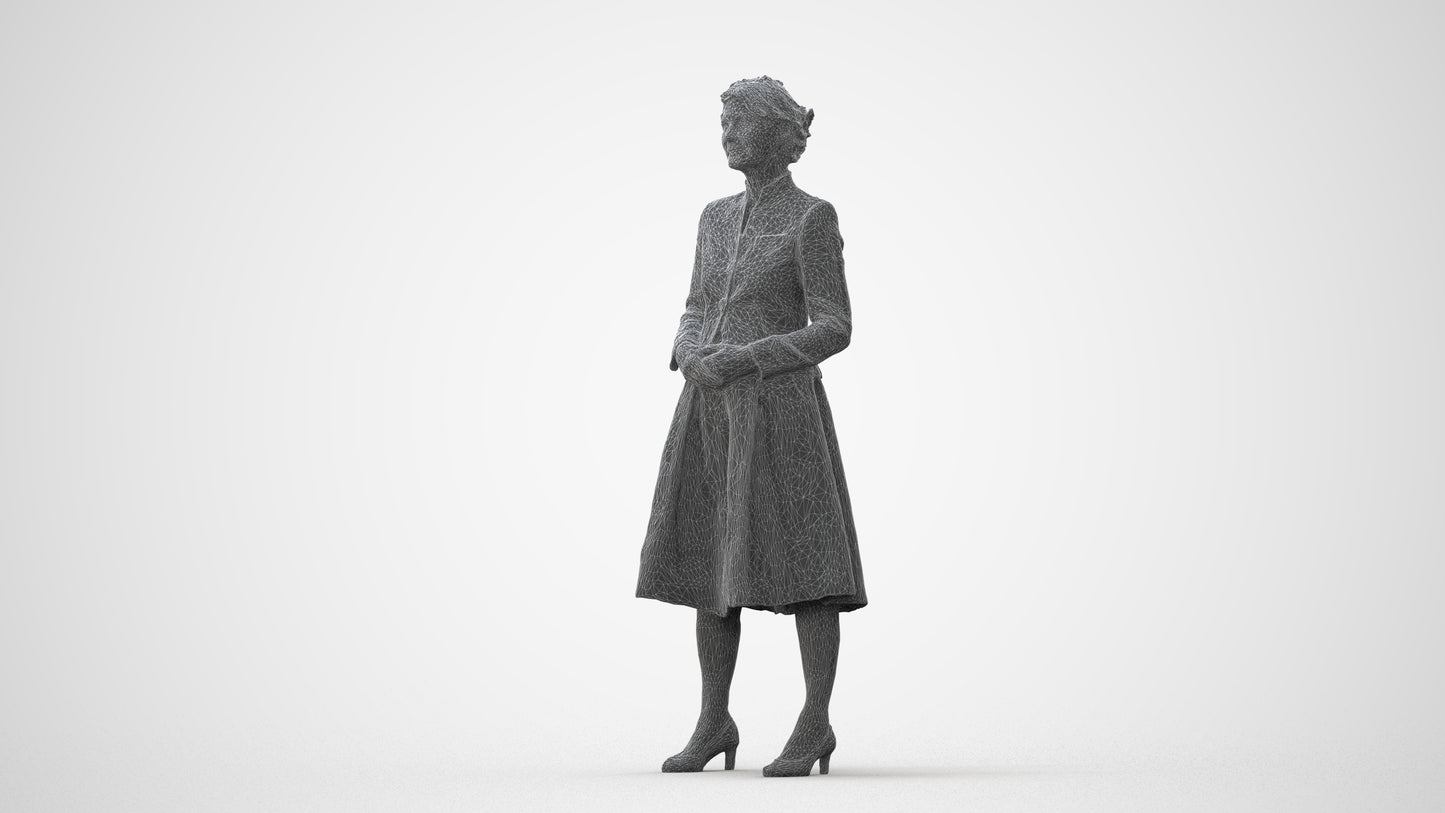realistic 3D senior woman business standing, scanned archviz people for Blender and 3ds Max, square thumbnail