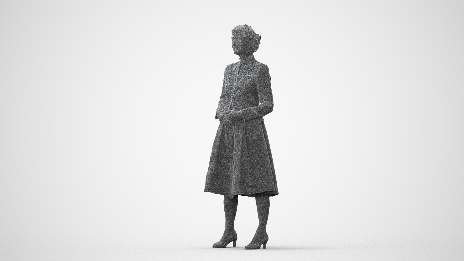realistic 3D senior woman business standing, scanned archviz people for Blender and 3ds Max, square thumbnail