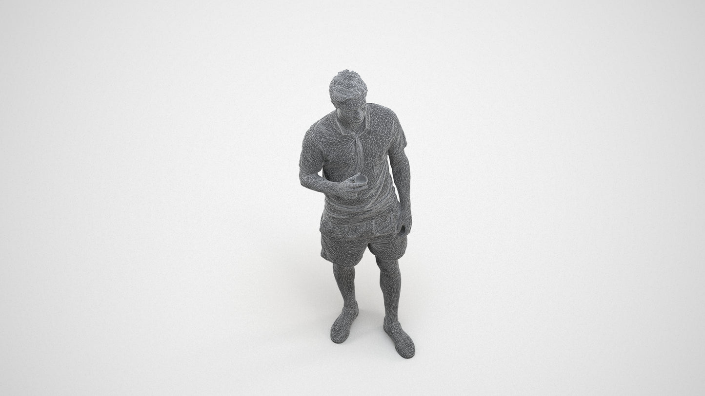 scanned 3D man casual standing, photogrammetry people for Enscape and V-Ray, wireframe three-quarter view
