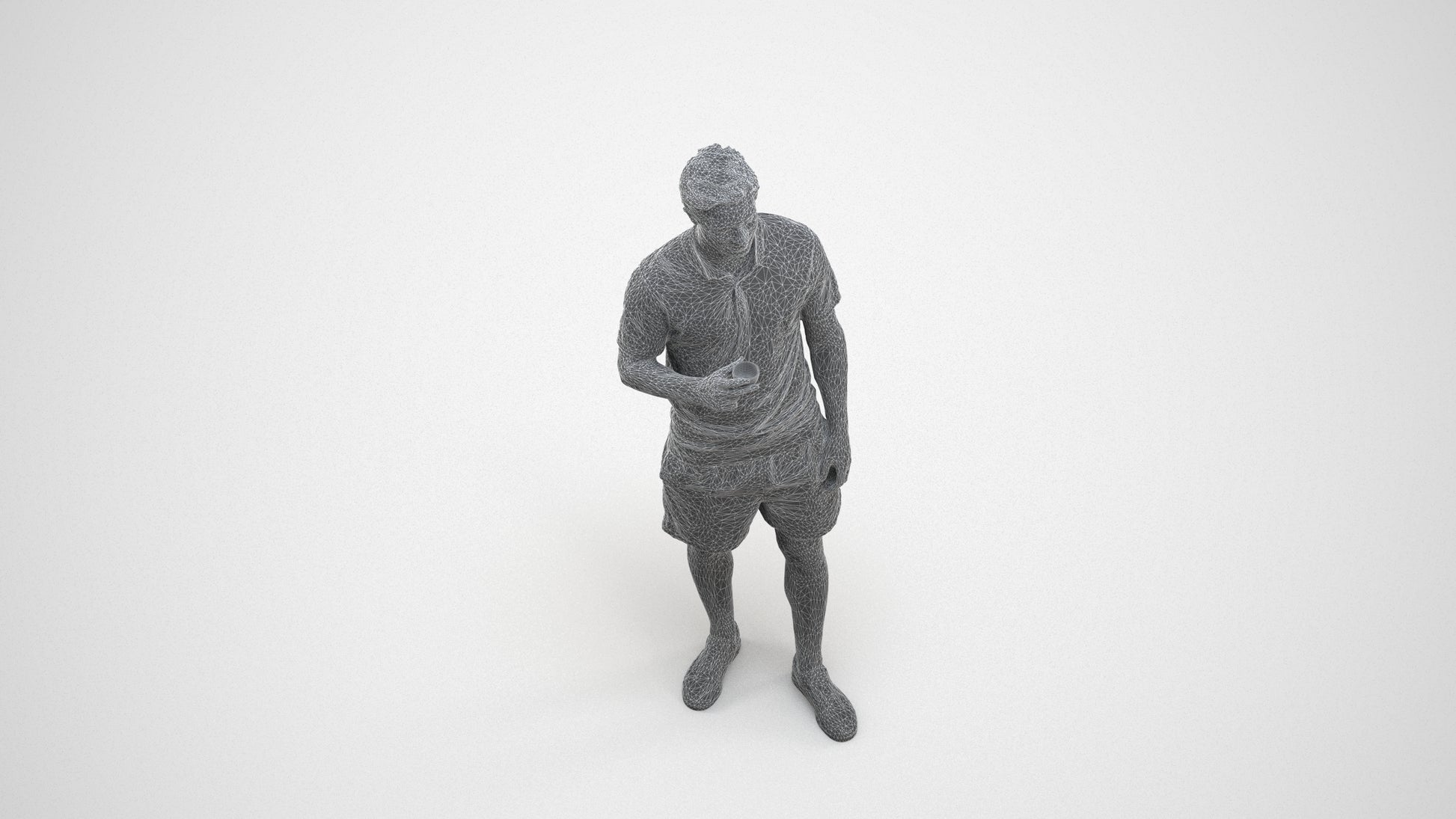 scanned 3D man casual standing, photogrammetry people for Enscape and V-Ray, wireframe three-quarter view