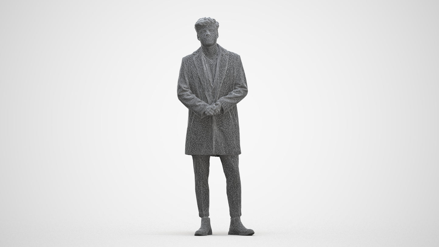 realistic 3D human man business standing, archviz people FBX OBJ for Blender, three-quarter front view render
