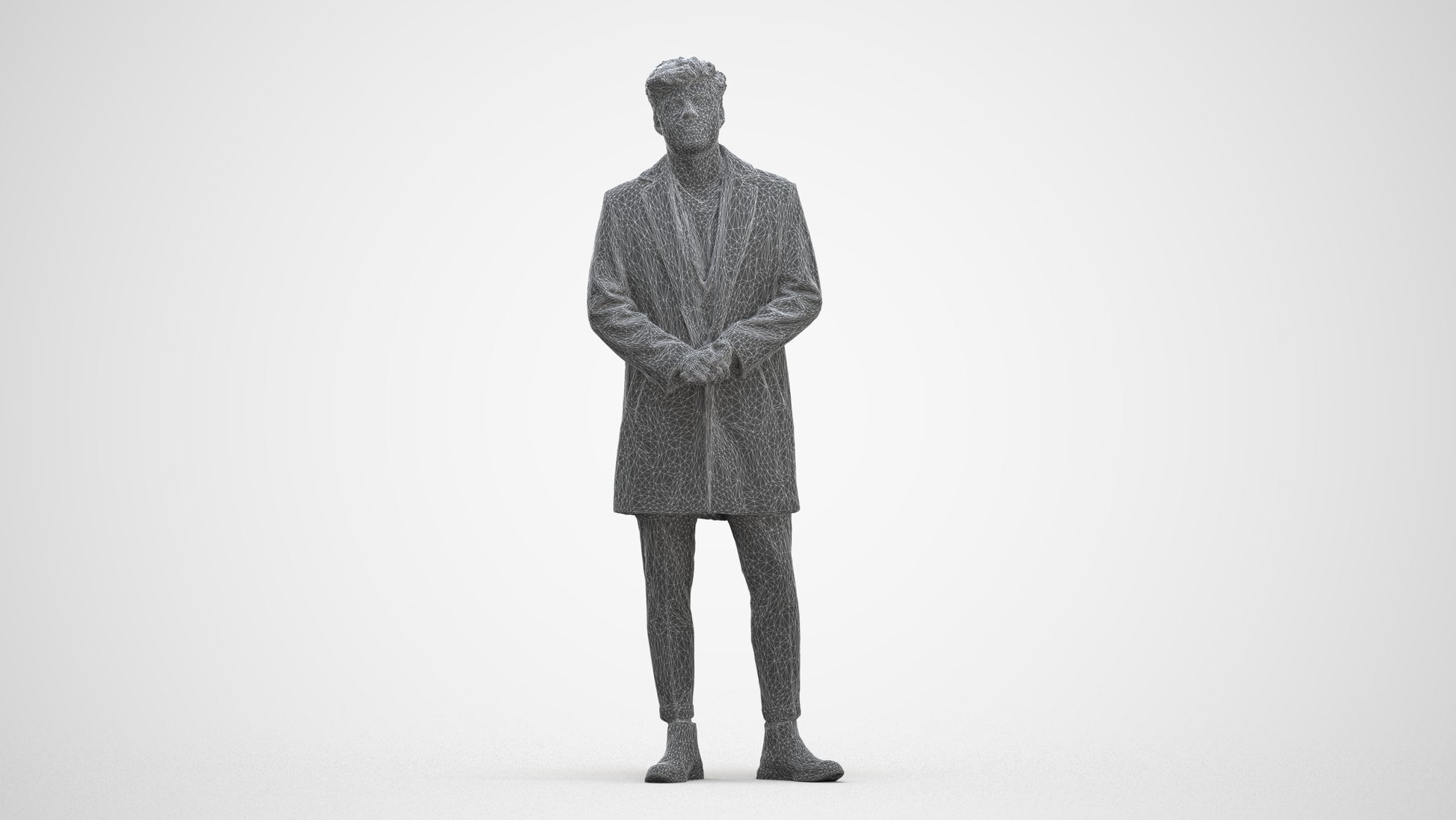 realistic 3D human man business standing, archviz people FBX OBJ for Blender, three-quarter front view render