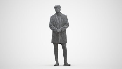 realistic 3D human man business standing, archviz people FBX OBJ for Blender, three-quarter front view render