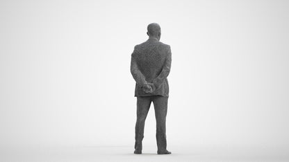 3D scanned man business, photorealistic archviz people for Enscape and SketchUp, wireframe front view
