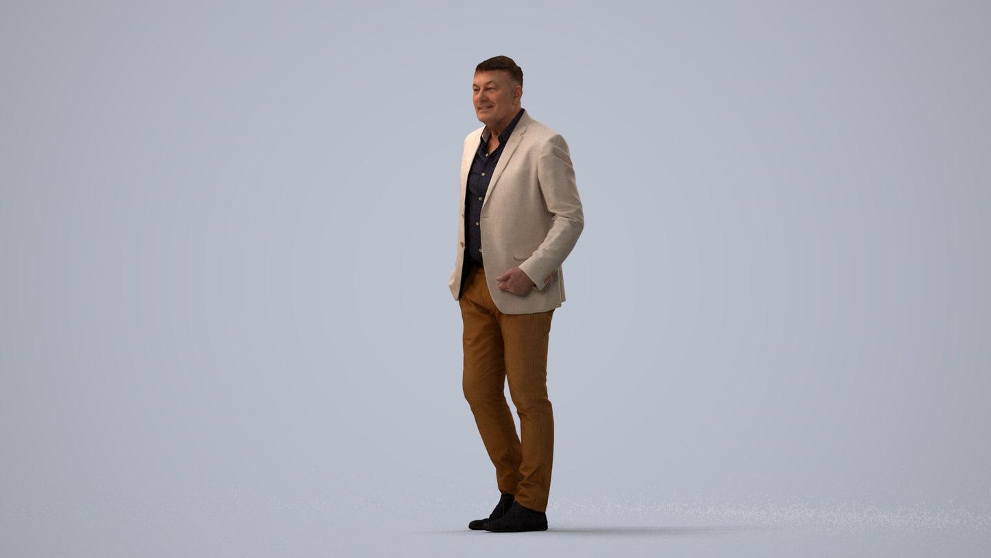 scanned 3D man business walking, photogrammetry people for Enscape and V-Ray, three-quarter view render