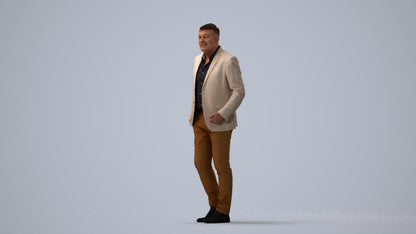 scanned 3D man business walking, photogrammetry people for Enscape and V-Ray, three-quarter view render
