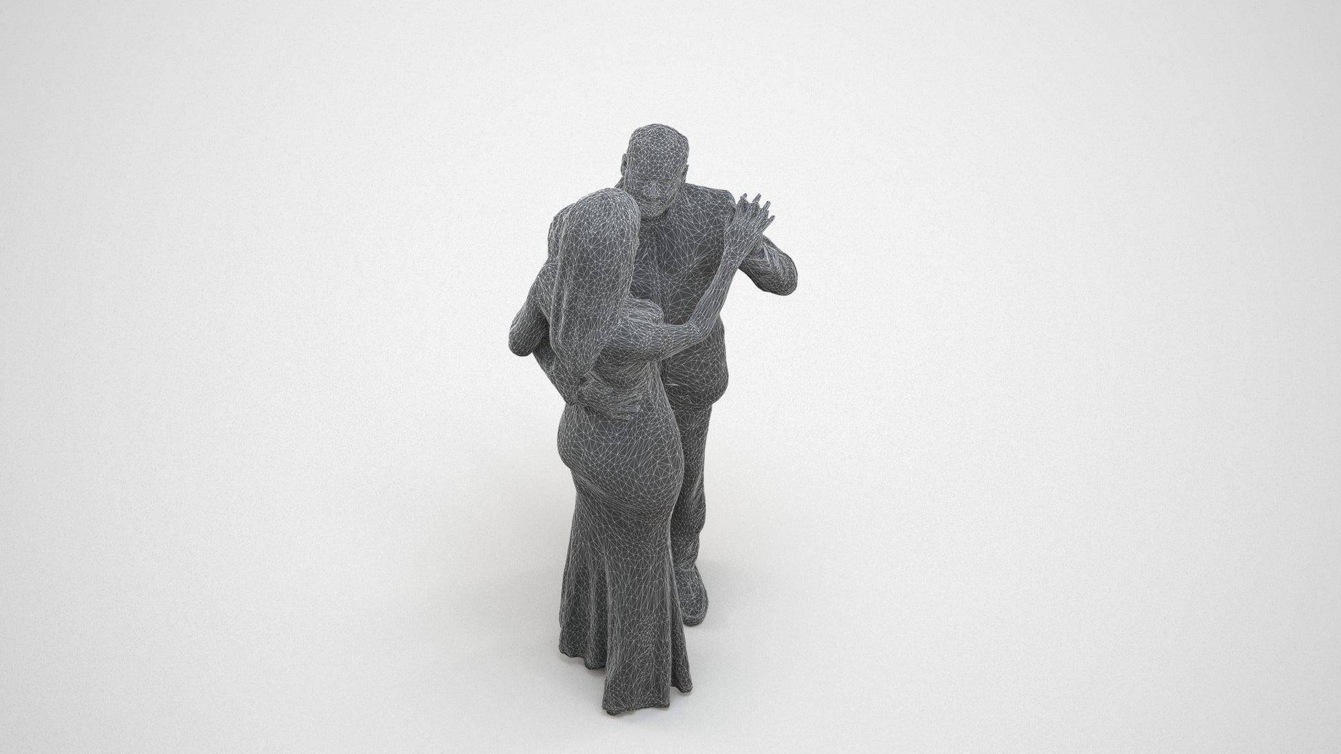 realistic 3D man formal dancing, scanned archviz people for Blender and 3ds Max, wireframe three-quarter view