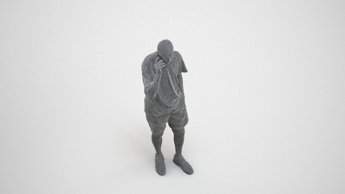 photogrammetry 3D senior man casual standing, realistic human model archviz FBX, wireframe three-quarter view