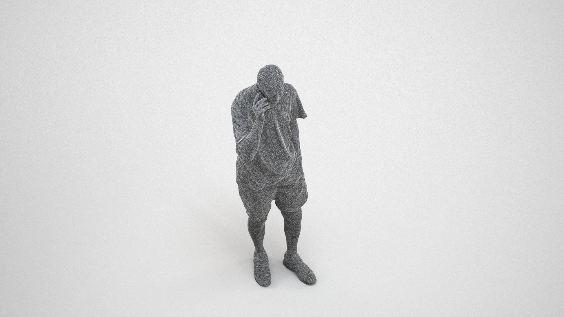 photogrammetry 3D senior man casual standing, realistic human model archviz FBX, wireframe three-quarter view