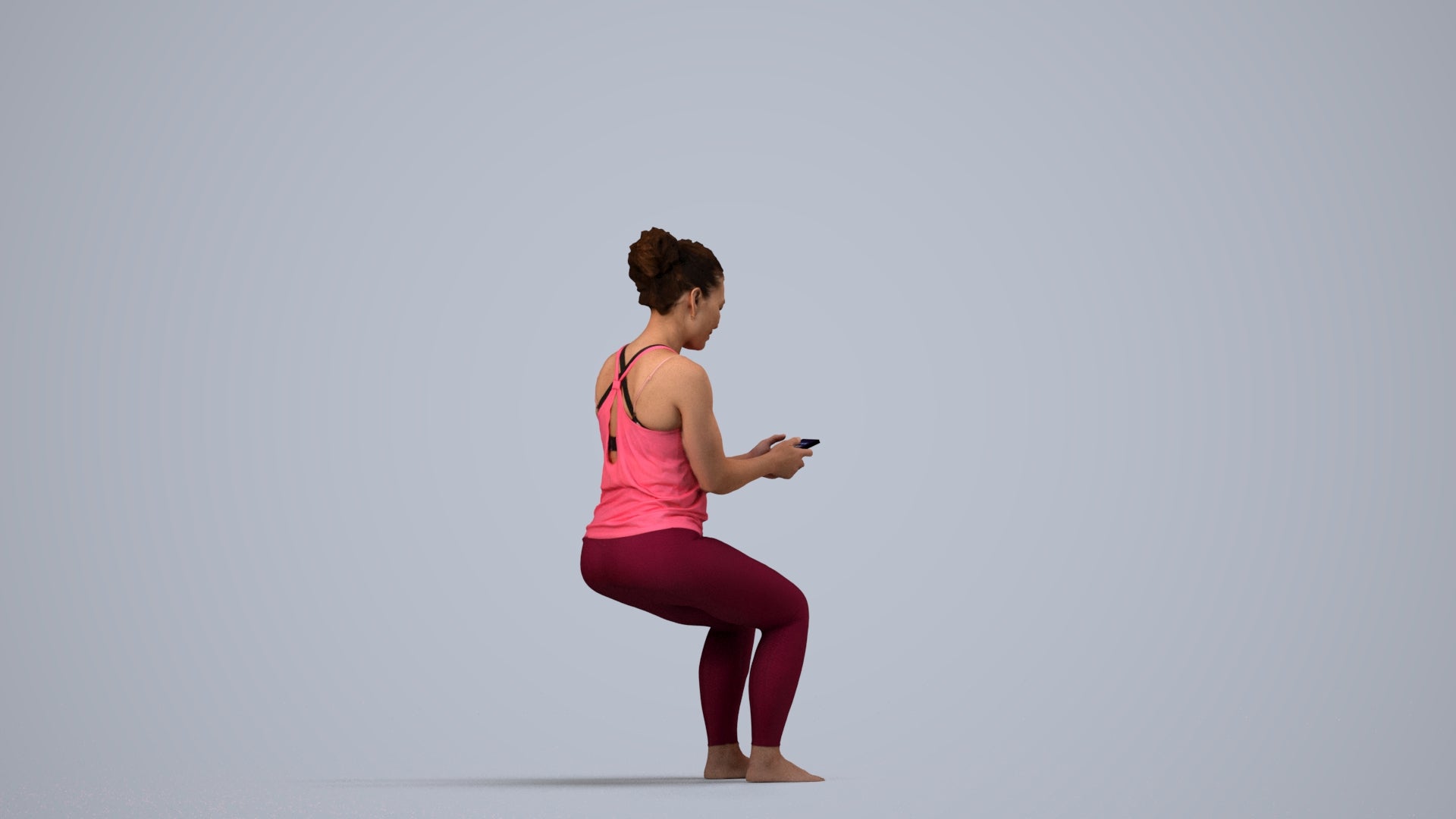 photogrammetry 3D woman sport, realistic human model archviz FBX, side view render