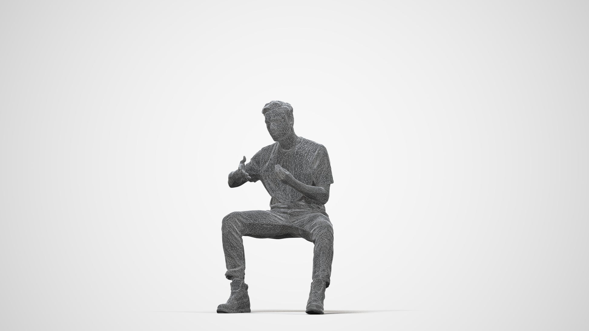 realistic 3D man casual sitting, scanned archviz people for Blender and 3ds Max, wireframe back view