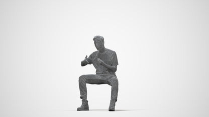 realistic 3D man casual sitting, scanned archviz people for Blender and 3ds Max, wireframe back view