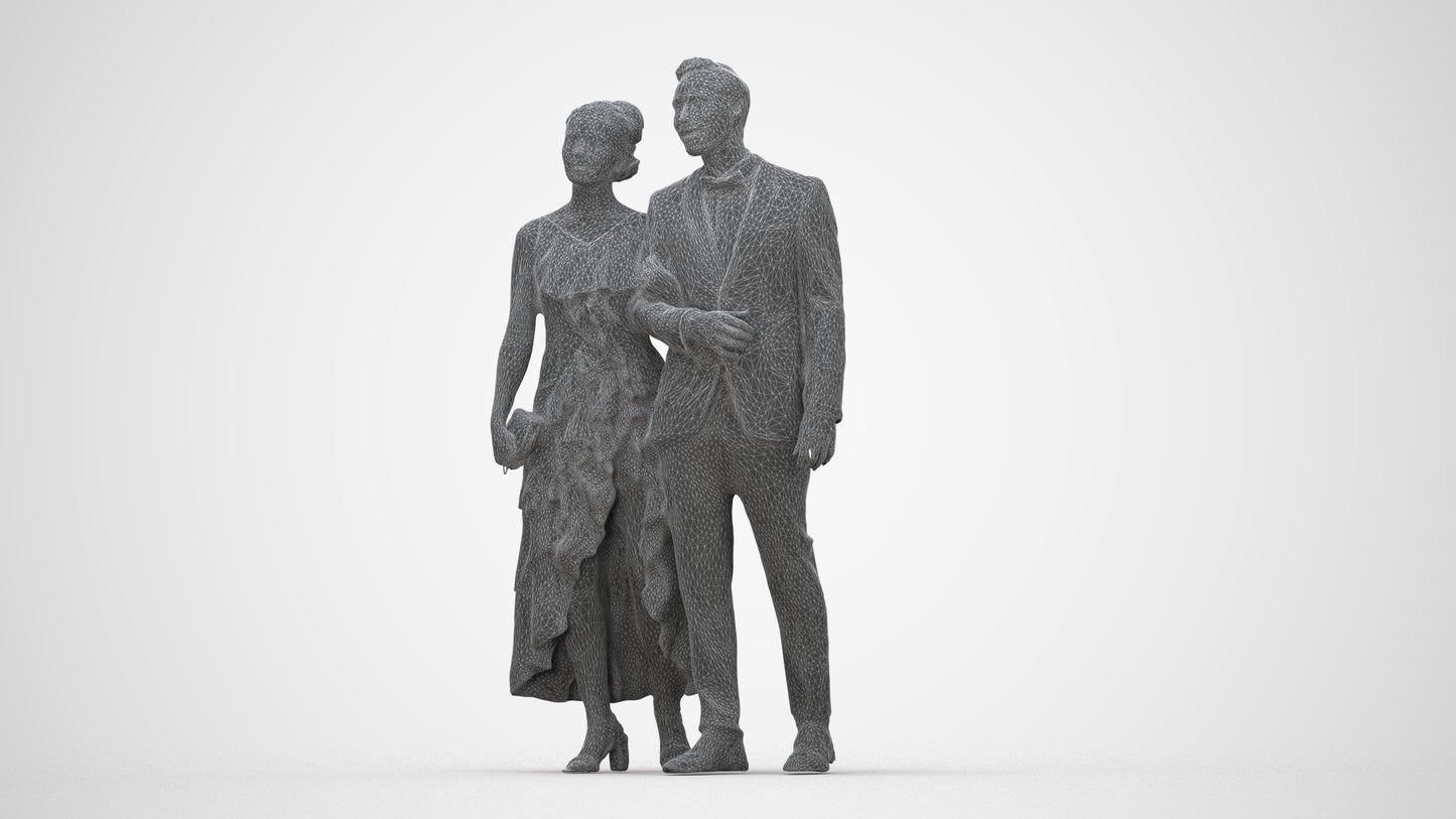 photogrammetry 3D woman formal couple, realistic human model archviz FBX, wireframe back view