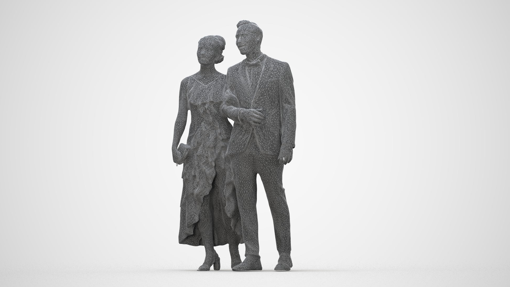 photogrammetry 3D woman formal couple, realistic human model archviz FBX, wireframe back view