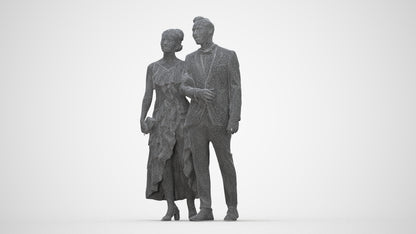 photogrammetry 3D woman formal couple, realistic human model archviz FBX, wireframe back view
