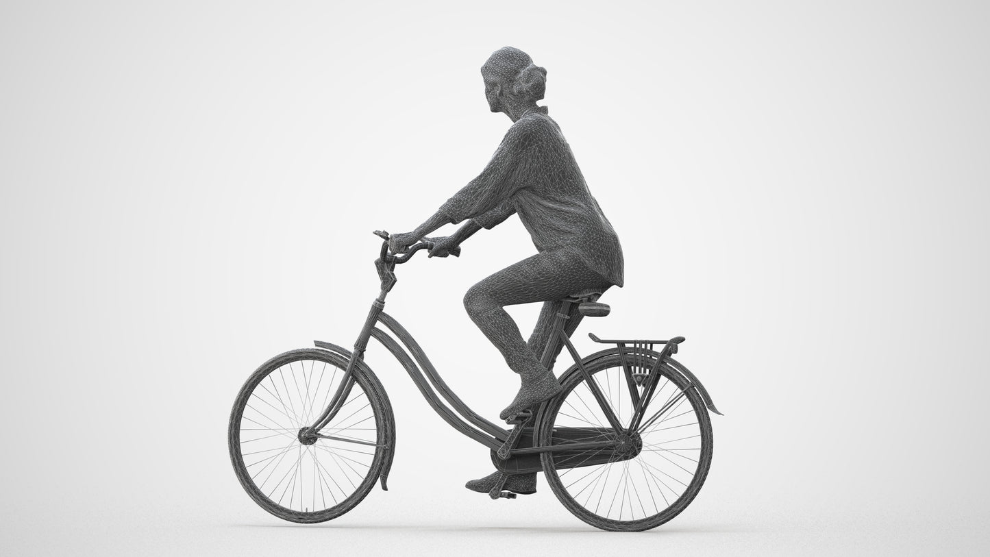 photogrammetry 3D woman casual cycling, realistic human model archviz FBX, square thumbnail