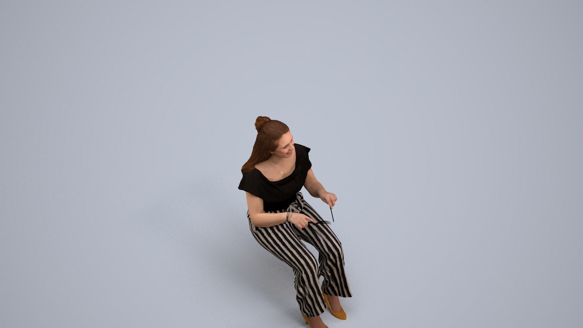 realistic 3D people woman casual sitting, render-ready for V-Ray and Corona, FBX OBJ, back view render