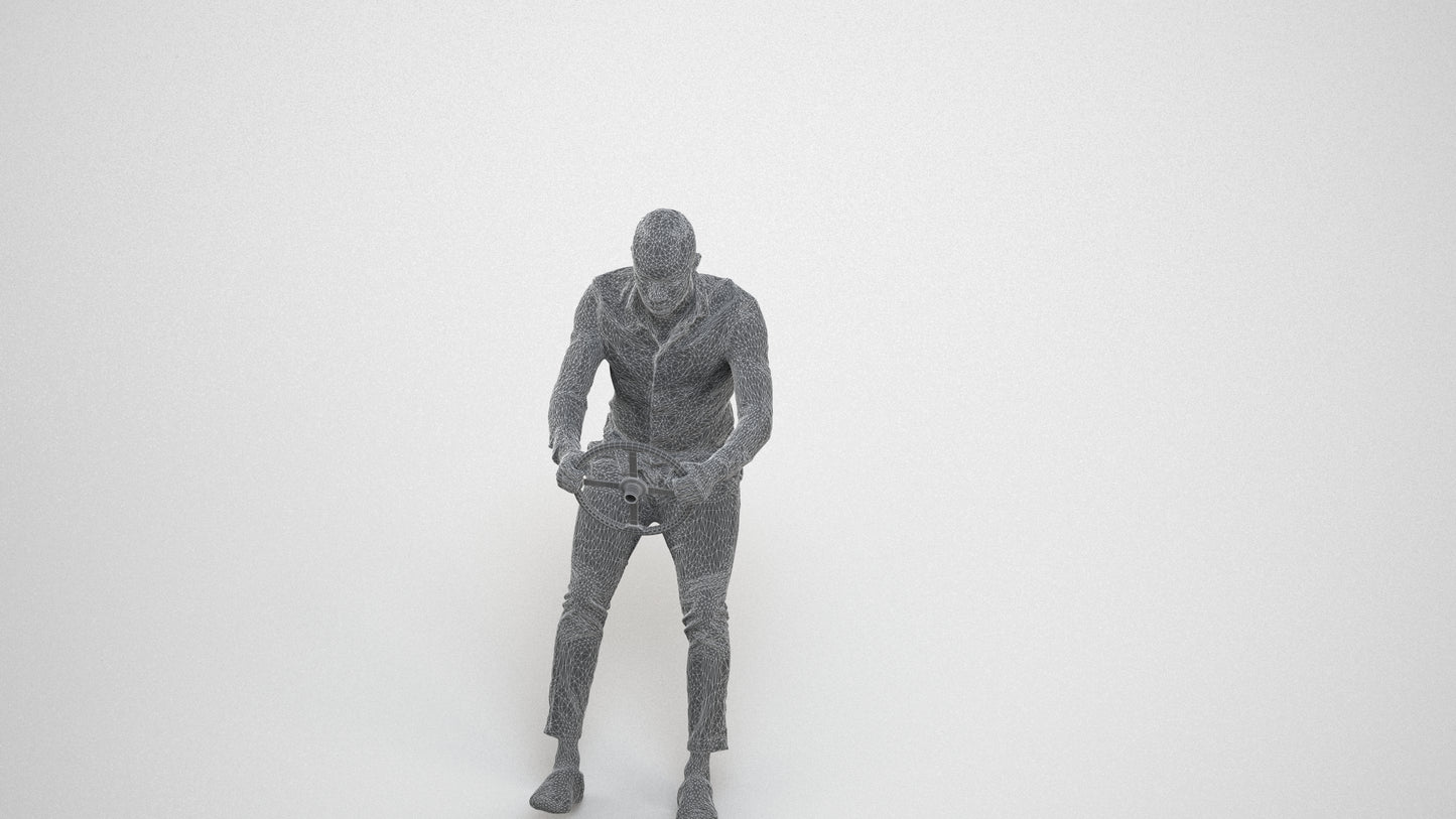 photogrammetry 3D boy casual driving, realistic human model archviz FBX, wireframe three-quarter view
