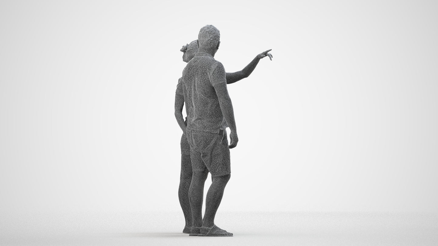 scanned 3D woman casual couple, photogrammetry people for Enscape and V-Ray, wireframe side view