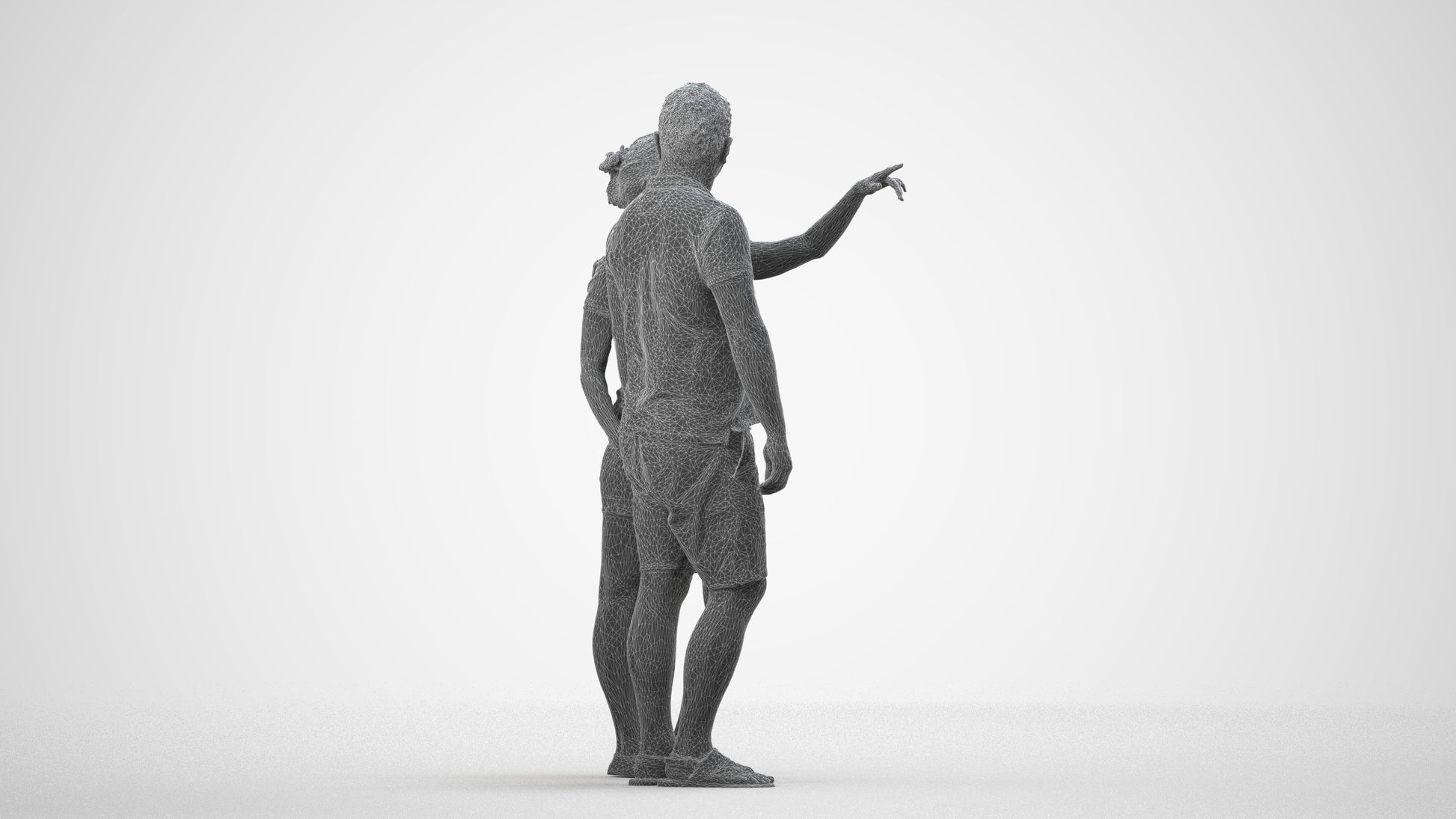 scanned 3D woman casual couple, photogrammetry people for Enscape and V-Ray, wireframe side view