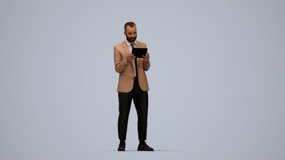 realistic 3D man business standing, scanned archviz people for Blender and 3ds Max, top-down view render