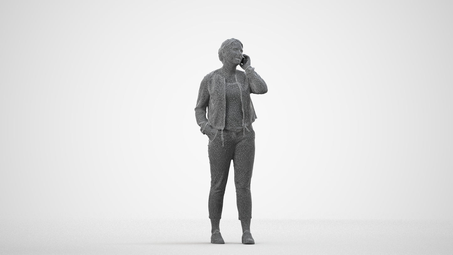 scanned 3D woman casual standing, photogrammetry people for Enscape and V-Ray, wireframe side view