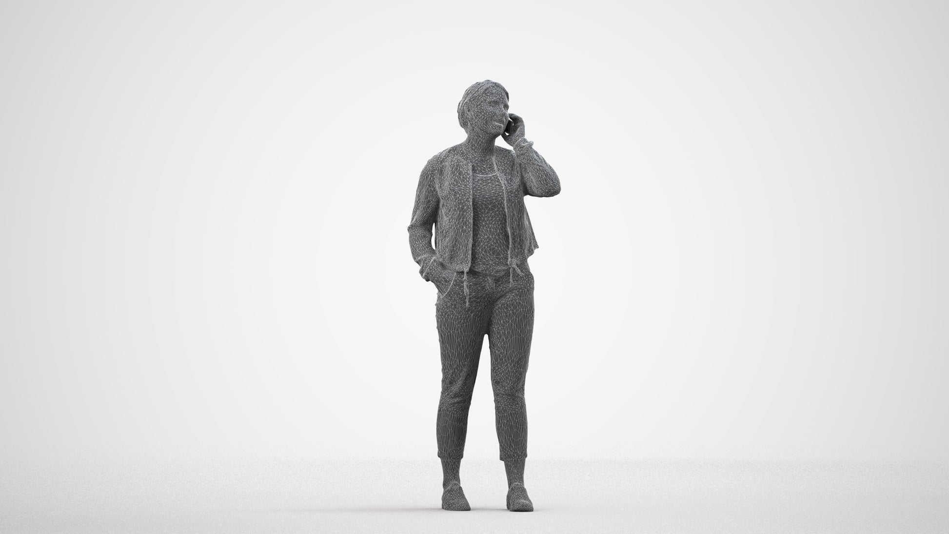 scanned 3D woman casual standing, photogrammetry people for Enscape and V-Ray, wireframe side view