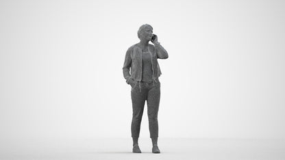 scanned 3D woman casual standing, photogrammetry people for Enscape and V-Ray, wireframe side view