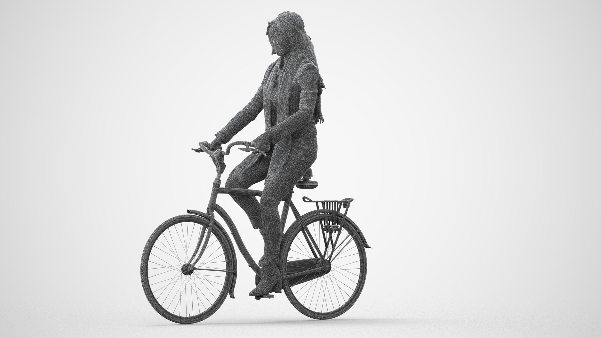 realistic 3D woman casual cycling, scanned archviz people for Blender and 3ds Max, square thumbnail