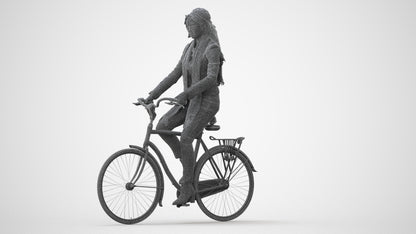 realistic 3D woman casual cycling, scanned archviz people for Blender and 3ds Max, square thumbnail