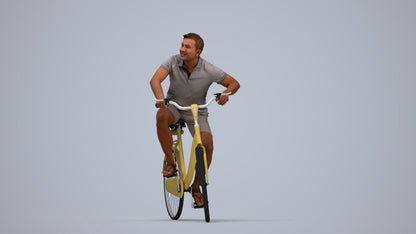 photogrammetry 3D man casual cycling, realistic human model archviz FBX, top-down view render