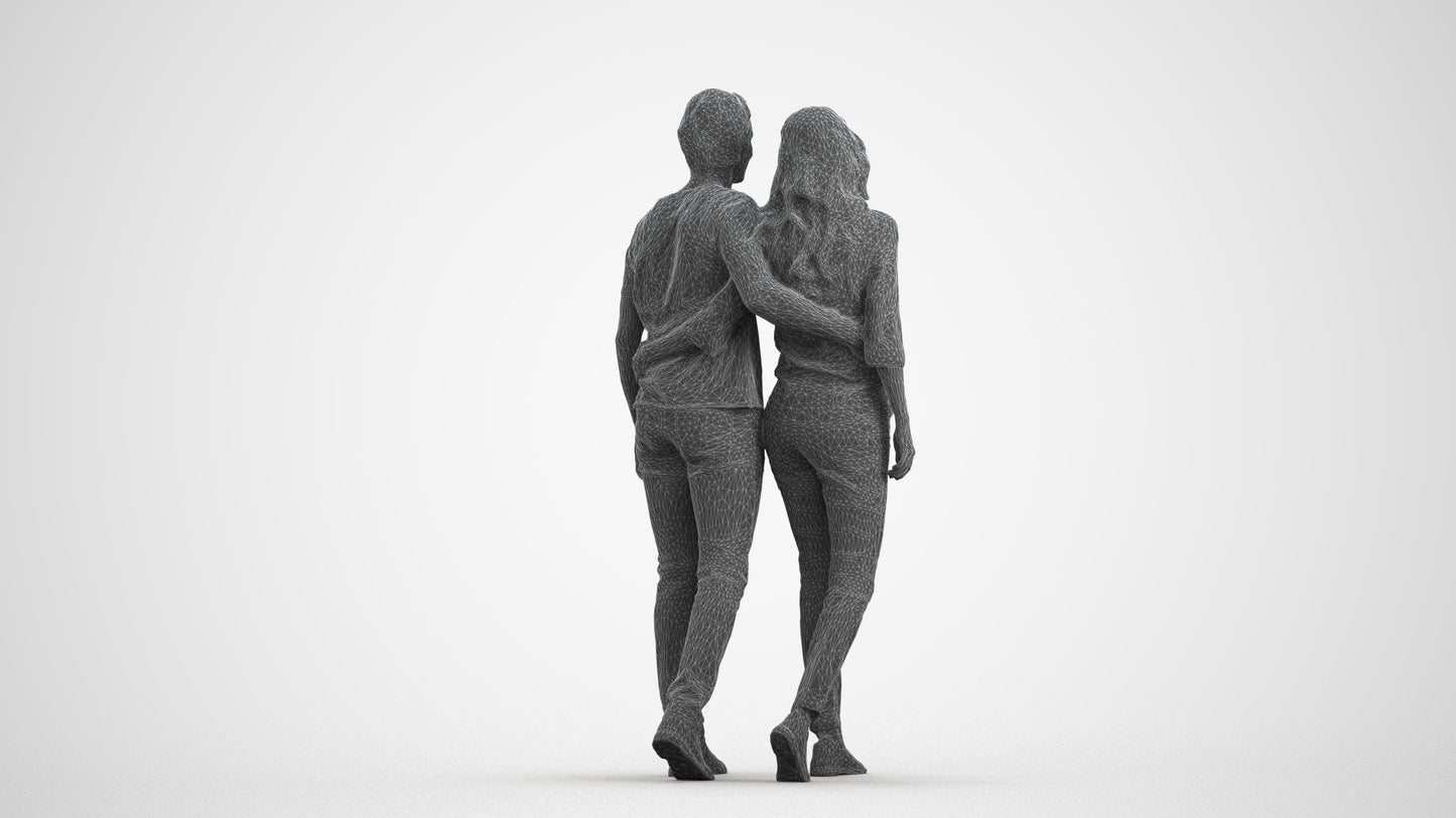 realistic 3D woman casual walking, scanned archviz people for Blender and 3ds Max, wireframe front view