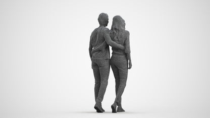 realistic 3D woman casual walking, scanned archviz people for Blender and 3ds Max, wireframe front view