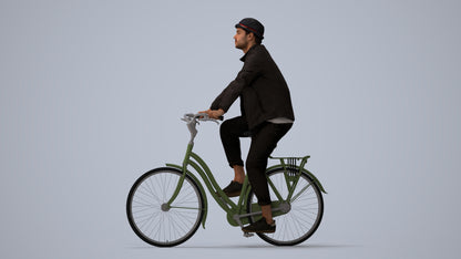 3D scanned man cycling casual, photorealistic archviz people for Enscape and SketchUp, three-quarter view render