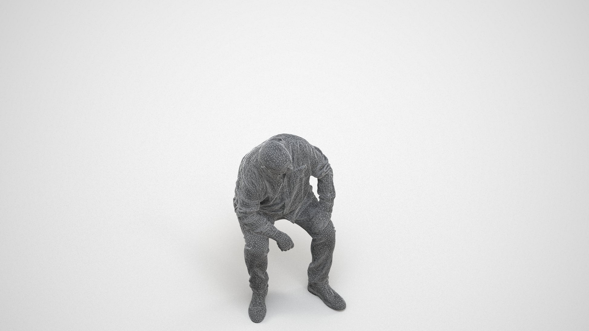 realistic 3D people senior man casual sitting, render-ready for V-Ray and Corona, FBX OBJ, wireframe three-quarter view