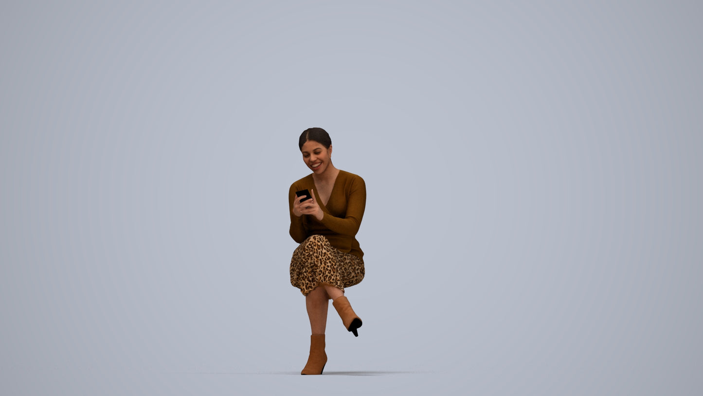 scanned 3D woman casual sitting, photogrammetry people for Enscape and V-Ray, top-down view render