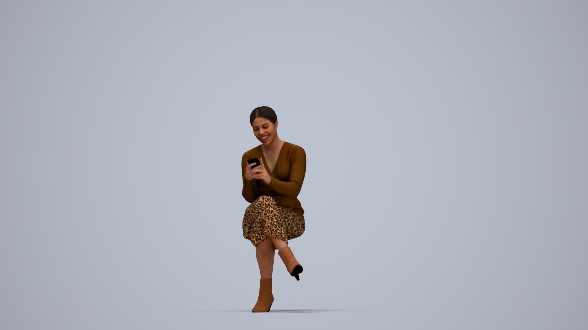 scanned 3D woman casual sitting, photogrammetry people for Enscape and V-Ray, top-down view render