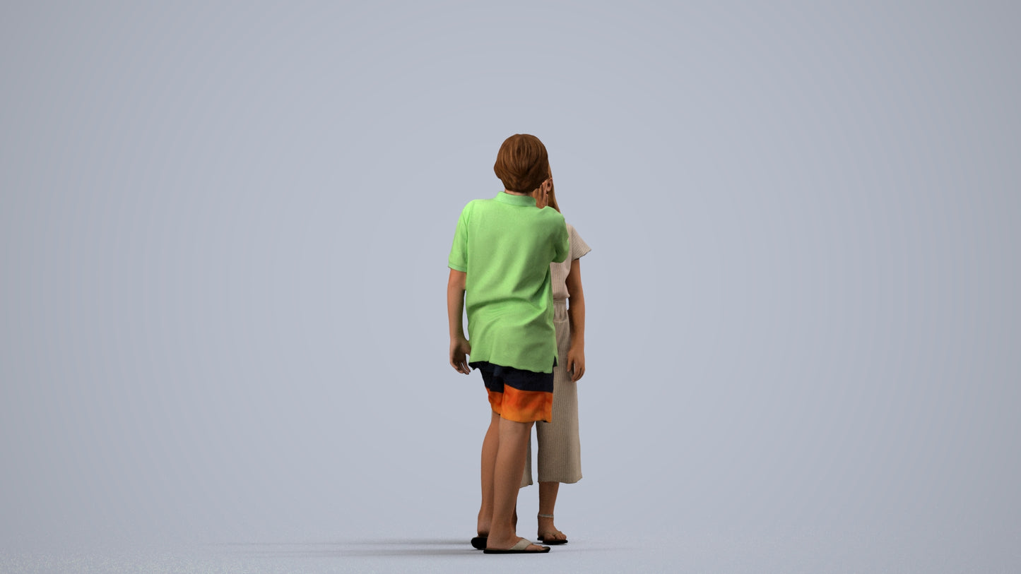 3D people model girl kids, scanned human for 3ds Max rendering, side view render