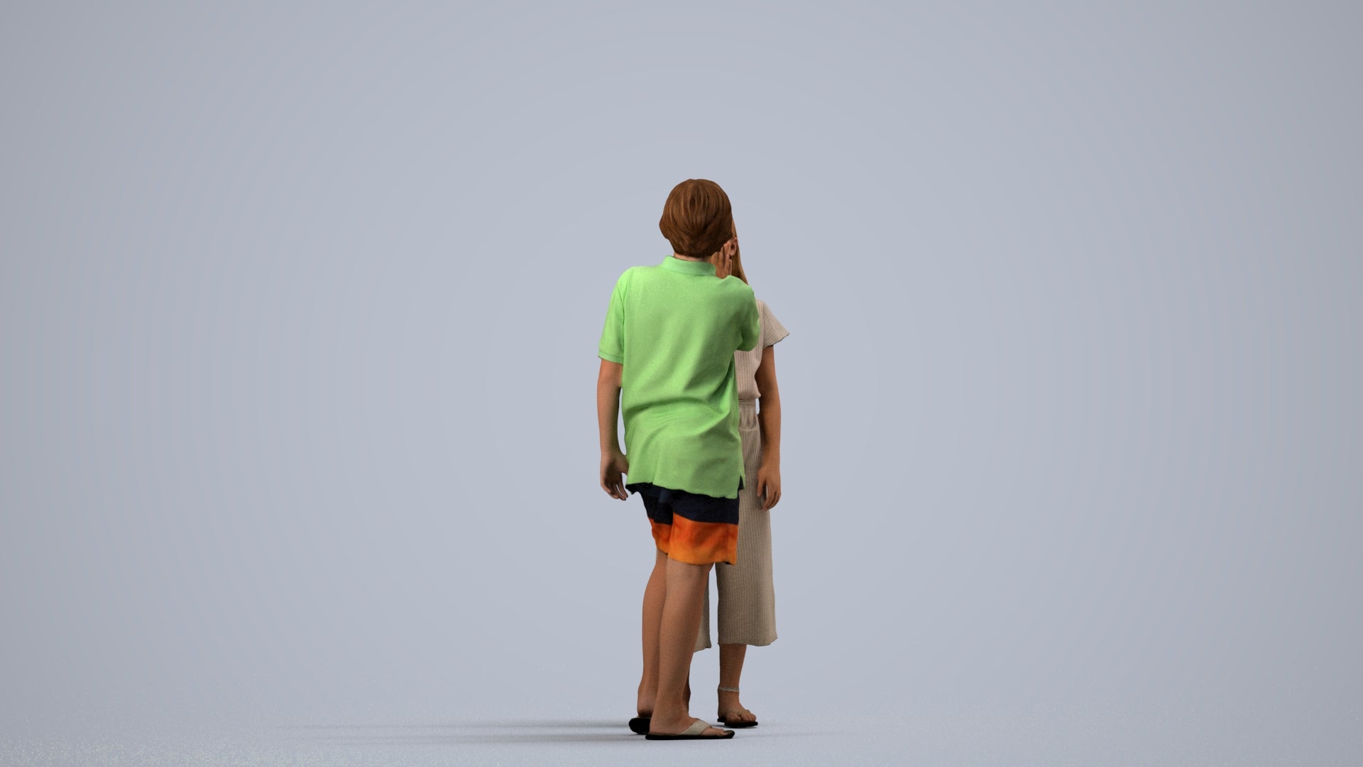 3D people model girl kids, scanned human for 3ds Max rendering, side view render