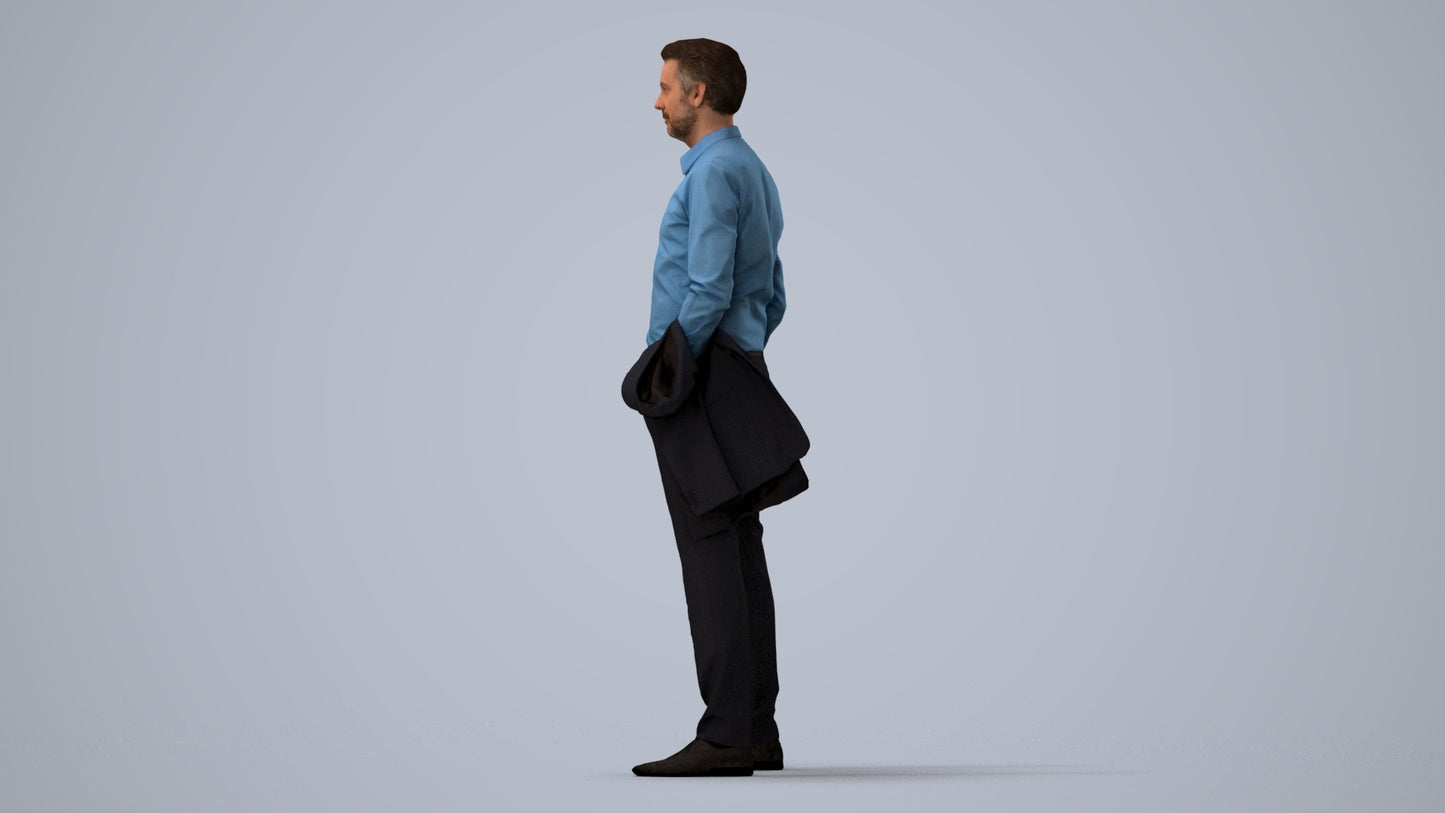 photogrammetry 3D man business, realistic human model archviz FBX, three-quarter view render