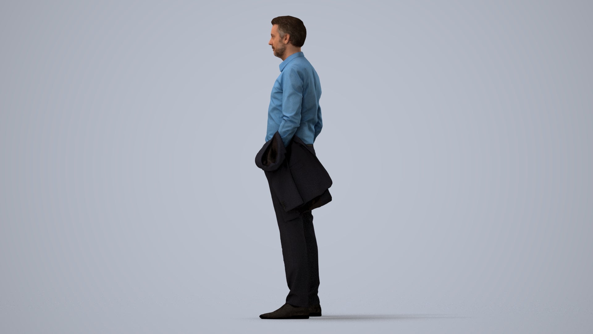 photogrammetry 3D man business, realistic human model archviz FBX, three-quarter view render