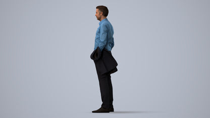 photogrammetry 3D man business, realistic human model archviz FBX, three-quarter view render