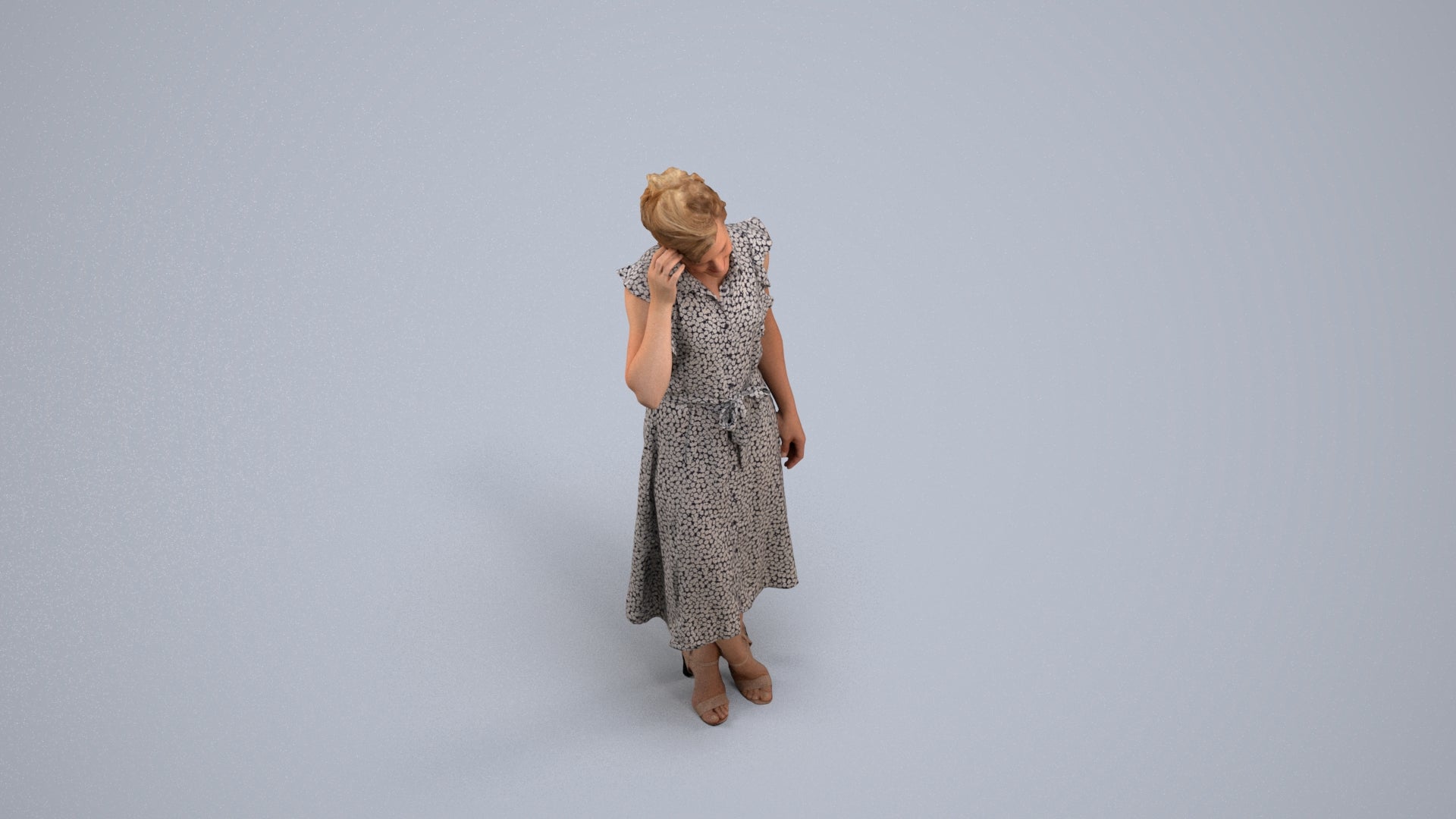 realistic 3D woman casual standing, scanned archviz people for Blender and 3ds Max, back view render