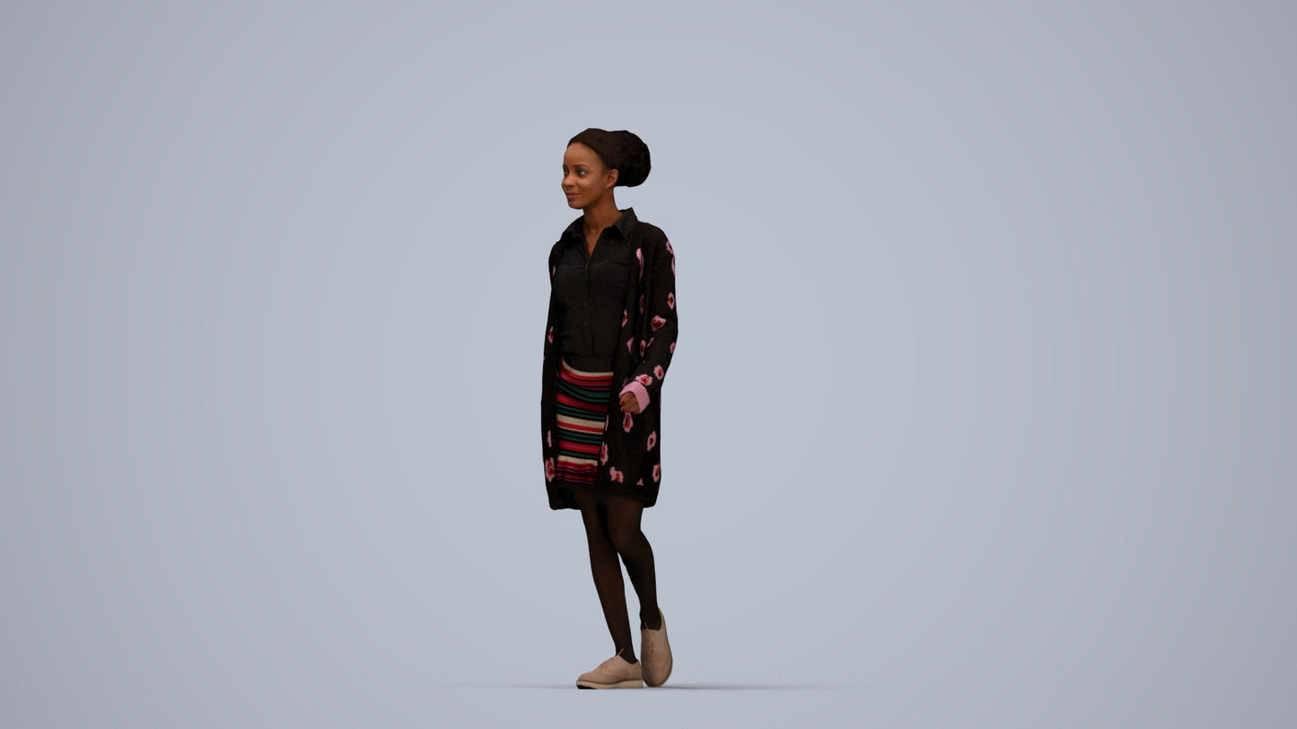 3D scanned woman walking casual, photorealistic archviz people for Enscape and SketchUp, top-down view render