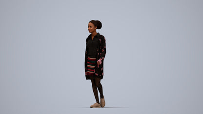 3D scanned woman walking casual, photorealistic archviz people for Enscape and SketchUp, top-down view render