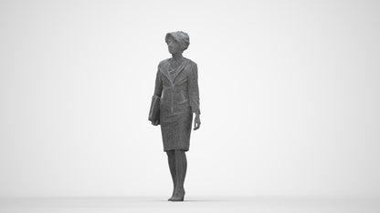 3D scanned woman walking business, photorealistic archviz people for Enscape and SketchUp, wireframe back view
